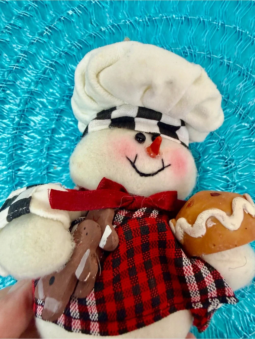 Handmade Snowman Chef Holiday Ornament - White & Red
